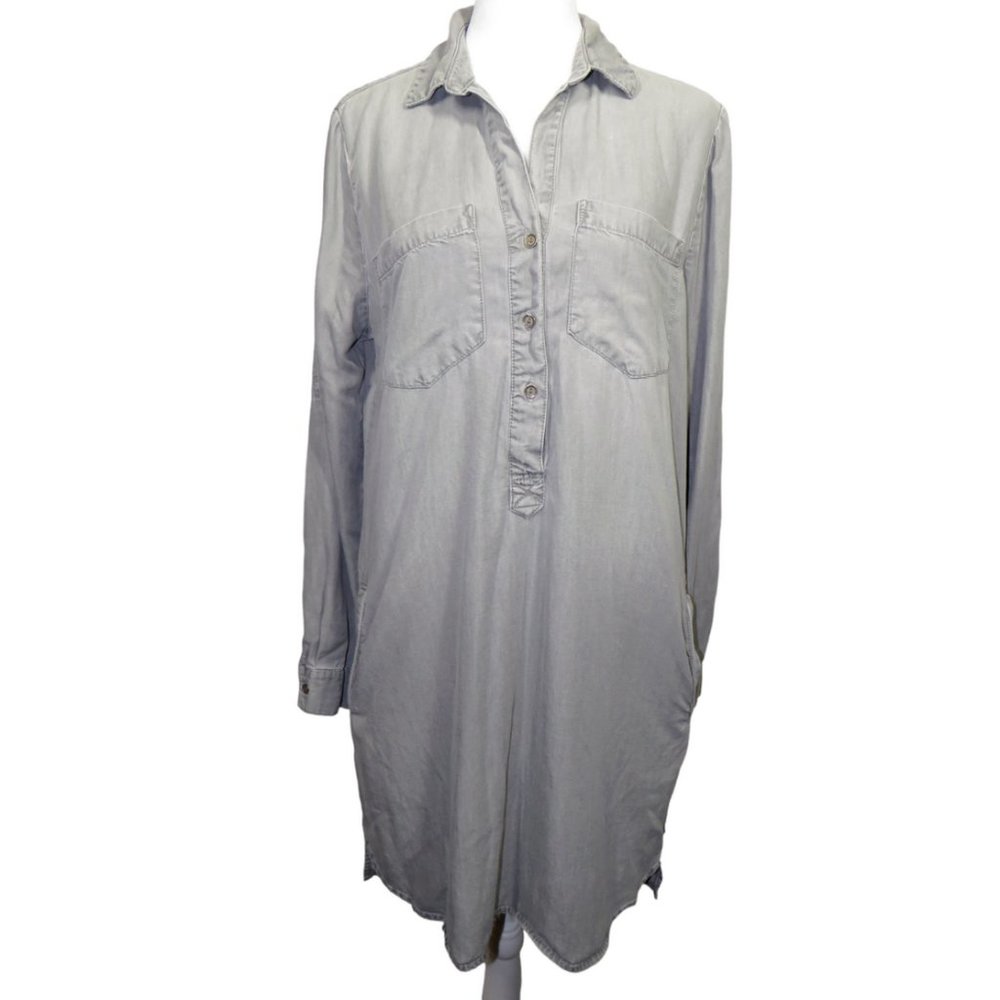 Beachlunchlounge Size Small Gray Button Up Shirt Dress, Pockets